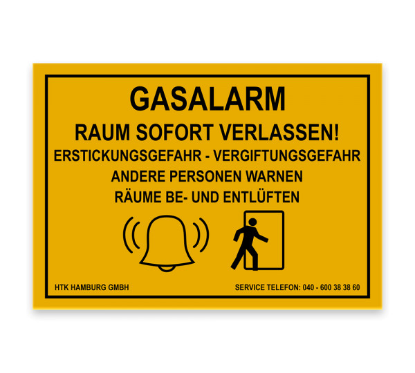 Hinweisschild "Gasalarm"