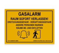 Hinweisschild "Gasalarm"